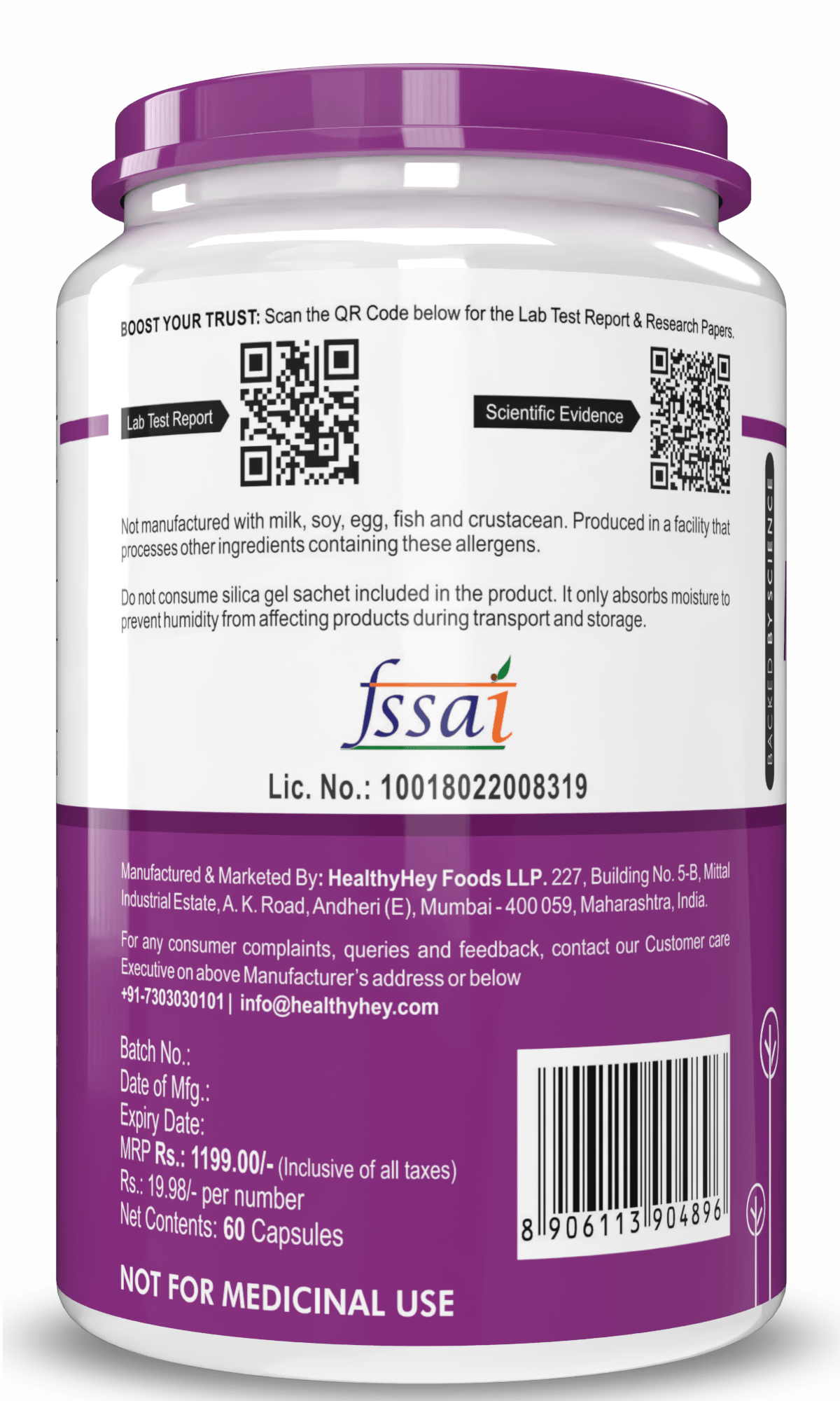 HealthyHey Nutrition Capsules Magnesium Gluconate Supports Nervous System, Supports Heart & Bone Health,  60 Vegetable Capsules