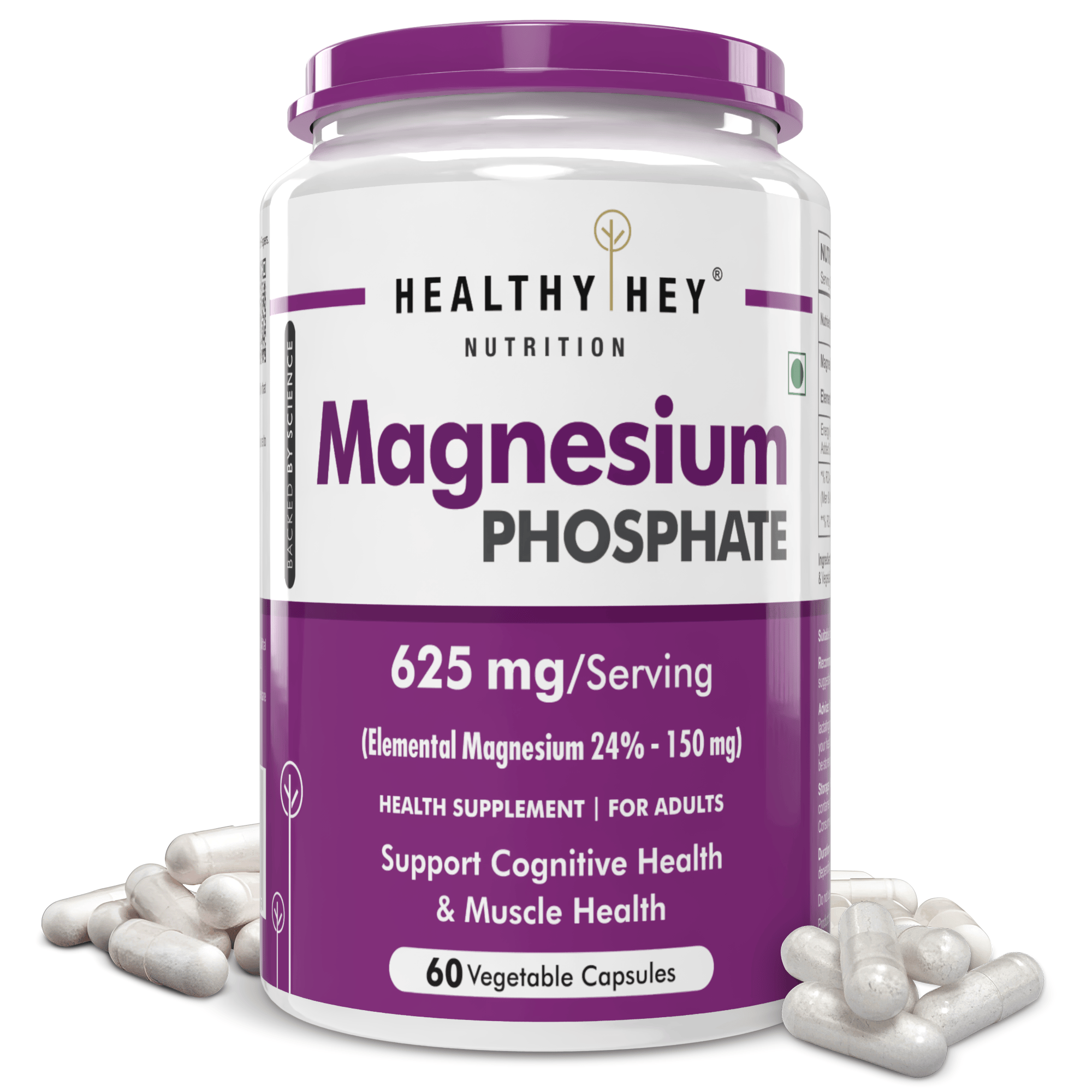 HealthyHey Nutrition Capsules Magnesium Phosphate Support Cognitive Health & Muscle Health 60 Vegetable capsules