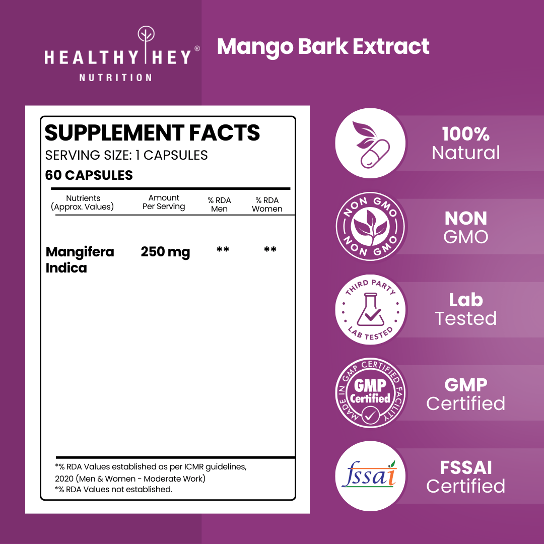 HealthyHey Nutrition Capsules Mango Bark Extract Helps maintain focus & memory support cognitive performance 60 Vegetable Capsules