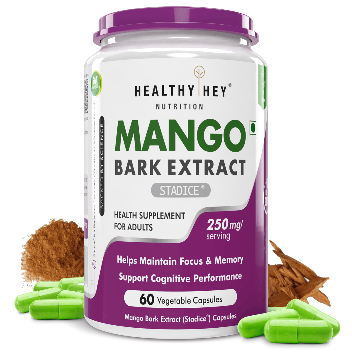 HealthyHey Nutrition Capsules Mango Bark Extract Helps maintain focus & memory support cognitive performance 60 Vegetable Capsules