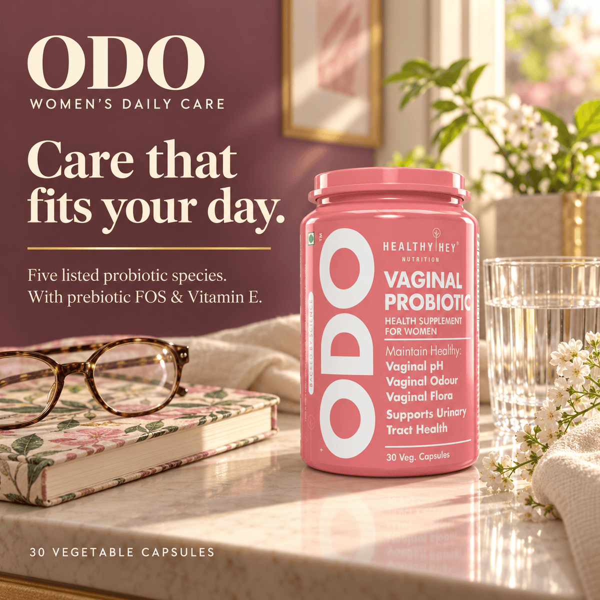 HealthyHey Nutrition Capsules ODO Vaginal Probiotics for Women pH Balance  -  Reduce Vaginal Odour  & Healthy Vaginal Flora