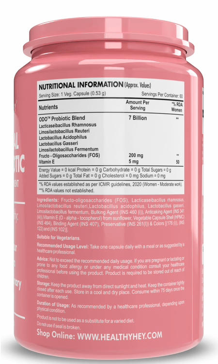 HealthyHey Nutrition Capsules ODO Vaginal Probiotics for Women pH Balance, Reduces Vaginal Odour, Vaginal Flora, Prevents Recurrent UTIs, Fights Vaginal Infections | Health Supplement.