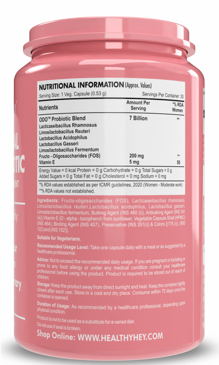 HealthyHey Nutrition Capsules ODO Vaginal Probiotics for Women pH Balance, Reduces Vaginal Odour, Vaginal Flora, Prevents Recurrent UTIs, Fights Vaginal Infections | Health Supplement.