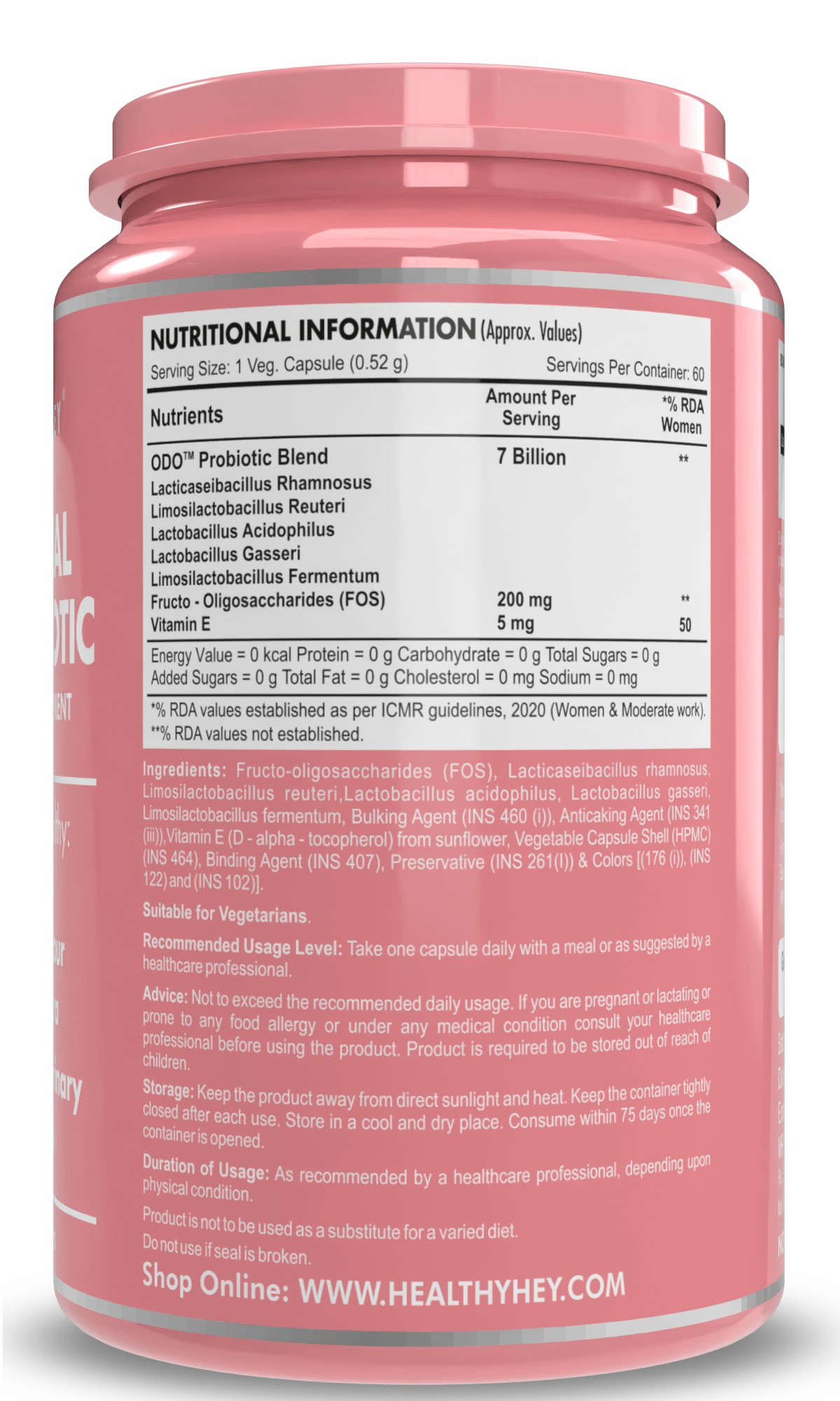 HealthyHey Nutrition Capsules ODO Vaginal Probiotics for Women pH Balance, Reduces Vaginal Odour, Vaginal Flora, Prevents Recurrent UTIs, Fights Vaginal Infections | Health Supplement.