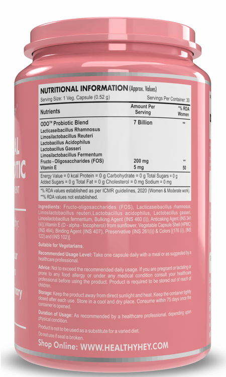 HealthyHey Nutrition Capsules ODO Vaginal Probiotics for Women pH Balance, Reduces Vaginal Odour, Vaginal Flora, Prevents Recurrent UTIs, Fights Vaginal Infections | Health Supplement.