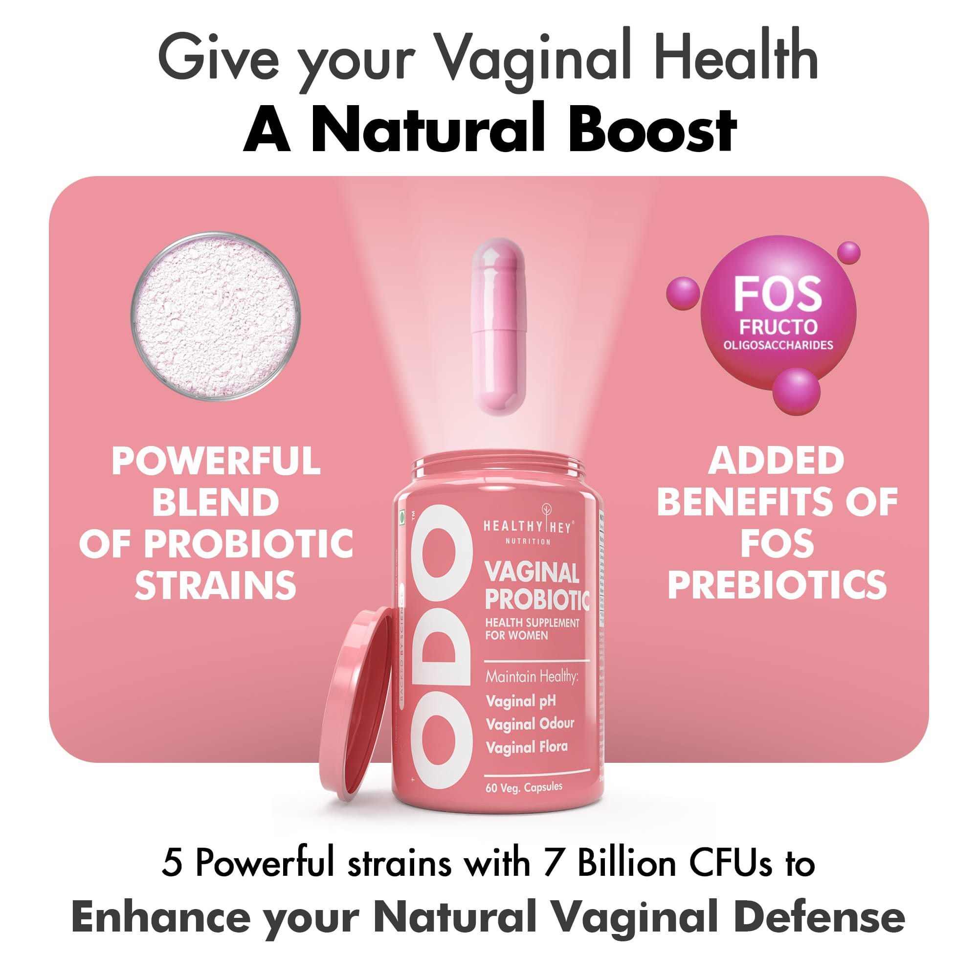 HealthyHey Nutrition Capsules ODO Vaginal Probiotics for Women pH Balance, Reduces Vaginal Odour, Vaginal Flora, Prevents Recurrent UTIs, Fights Vaginal Infections | Health Supplement.