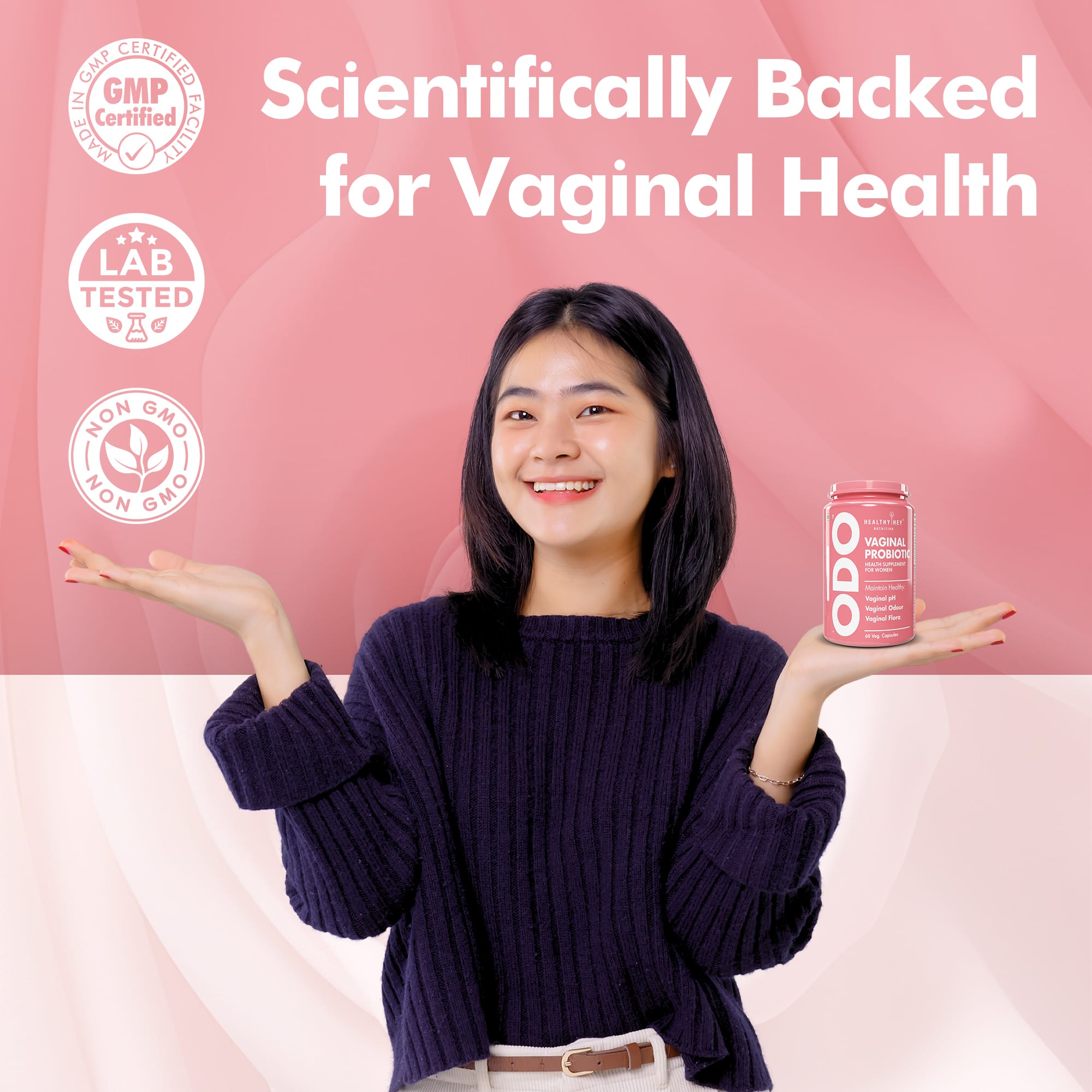 HealthyHey Nutrition Capsules ODO Vaginal Probiotics for Women pH Balance, Reduces Vaginal Odour, Vaginal Flora, Prevents Recurrent UTIs, Fights Vaginal Infections | Health Supplement.