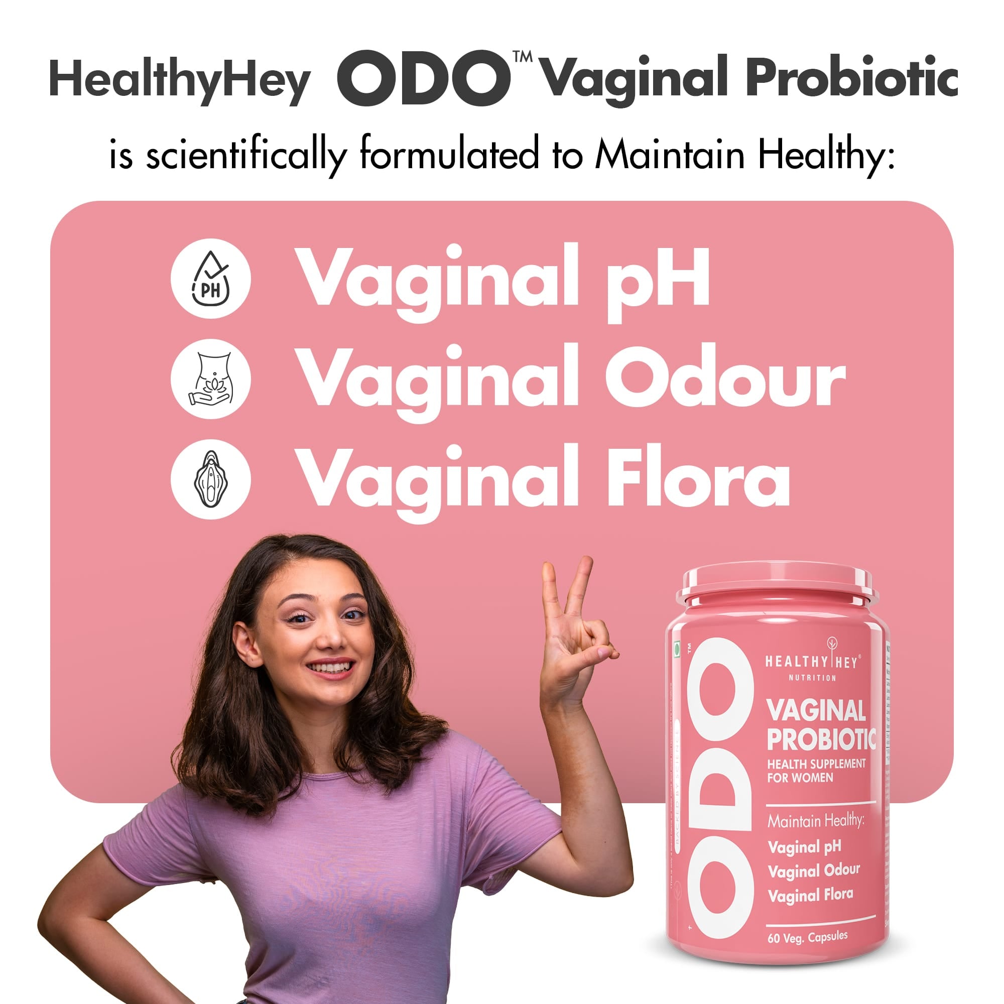 HealthyHey Nutrition Capsules ODO Vaginal Probiotics for Women pH Balance, Reduces Vaginal Odour, Vaginal Flora, Prevents Recurrent UTIs, Fights Vaginal Infections | Health Supplement.
