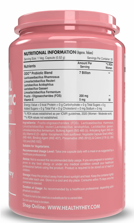 HealthyHey Nutrition Capsules ODO Vaginal Probiotics for Women pH Balance, Reduces Vaginal Odour, Vaginal Flora, Prevents Recurrent UTIs, Fights Vaginal Infections | Health Supplement.