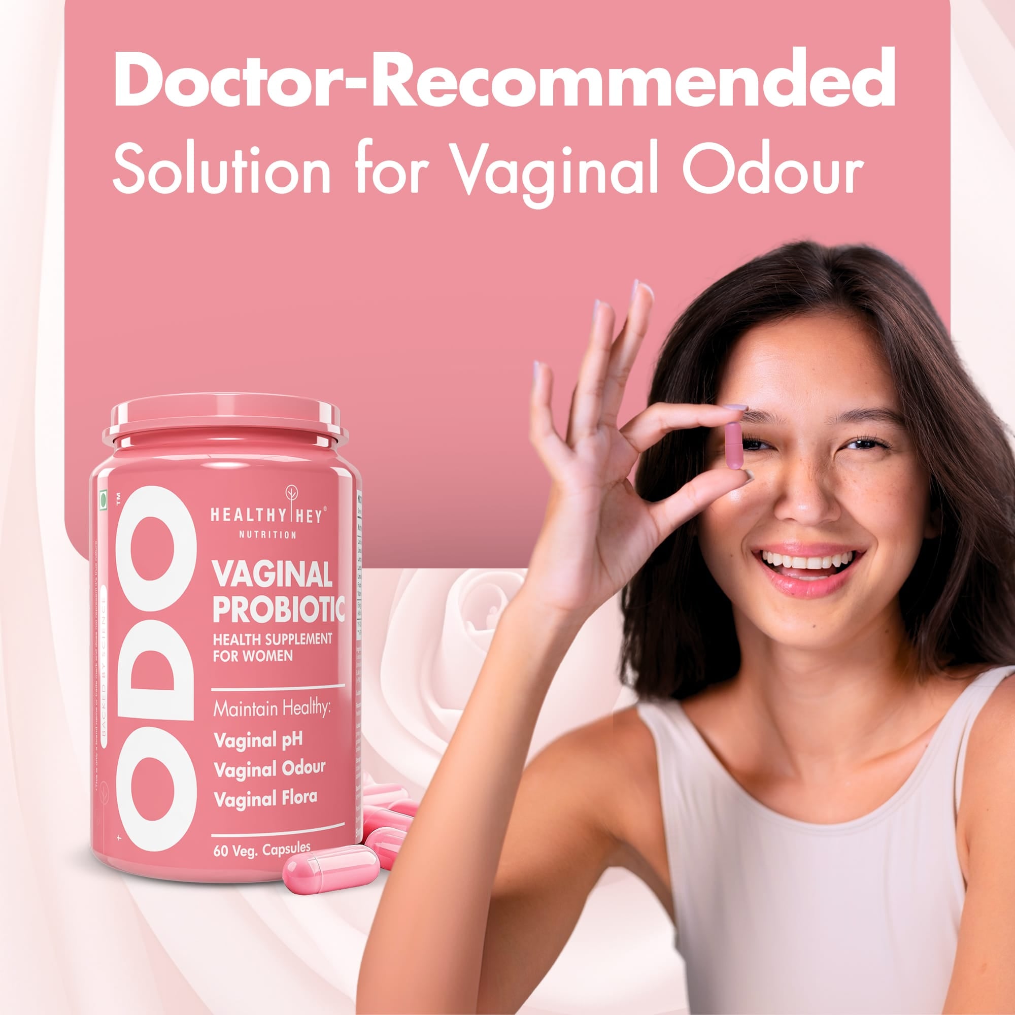 HealthyHey Nutrition Capsules ODO Vaginal Probiotics for Women pH Balance, Reduces Vaginal Odour, Vaginal Flora, Prevents Recurrent UTIs, Fights Vaginal Infections | Health Supplement.