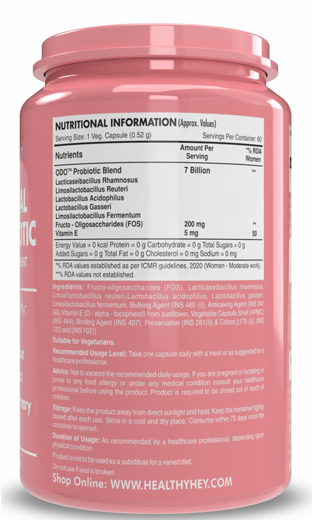 HealthyHey Nutrition Capsules ODO Vaginal Probiotics for Women pH Balance, Reduces Vaginal Odour, Vaginal Flora, Prevents Recurrent UTIs, Fights Vaginal Infections | Health Supplement.