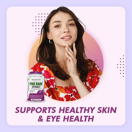 HealthyHey Nutrition Capsules Pine Bark Extract Supports Skin,Eye,Heart & Joint Health Helps to Maintain Healthy Brain Function,Blood Circulation & Glucose Levels 60 Vegetable Capsules