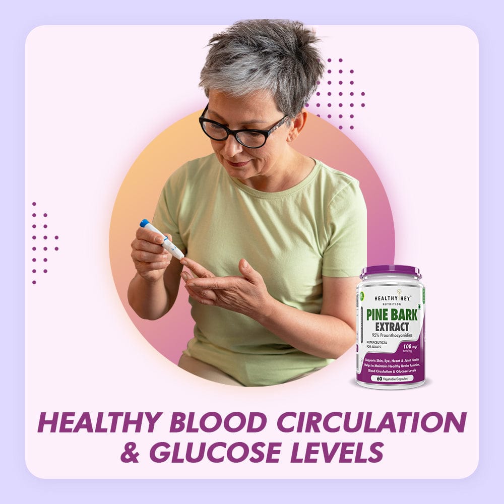 HealthyHey Nutrition Capsules Pine Bark Extract Supports Skin,Eye,Heart & Joint Health Helps to Maintain Healthy Brain Function,Blood Circulation & Glucose Levels 60 Vegetable Capsules