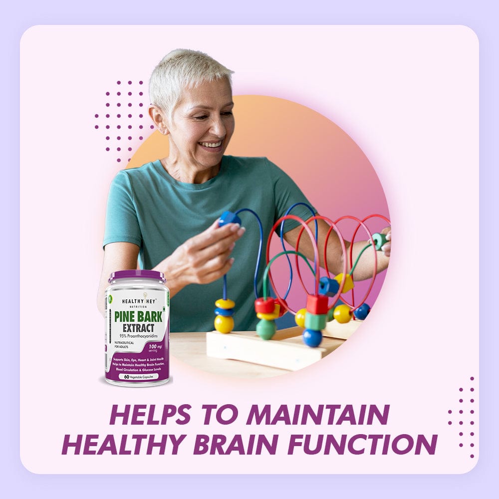 HealthyHey Nutrition Capsules Pine Bark Extract Supports Skin,Eye,Heart & Joint Health Helps to Maintain Healthy Brain Function,Blood Circulation & Glucose Levels 60 Vegetable Capsules
