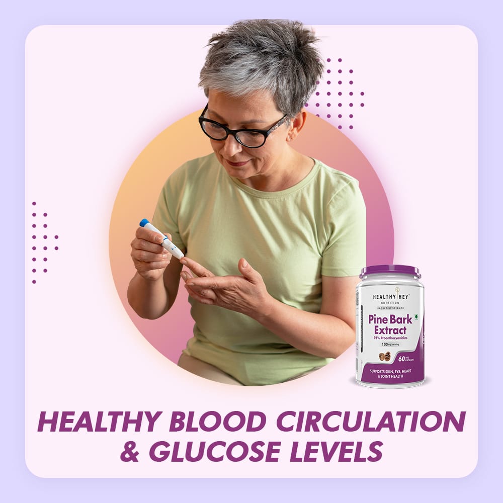 HealthyHey Nutrition Capsules Pine Bark Extract Supports Skin,Eye,Heart & Joint Health Helps to Maintain Healthy Brain Function,Blood Circulation & Glucose Levels 60 Vegetable Capsules