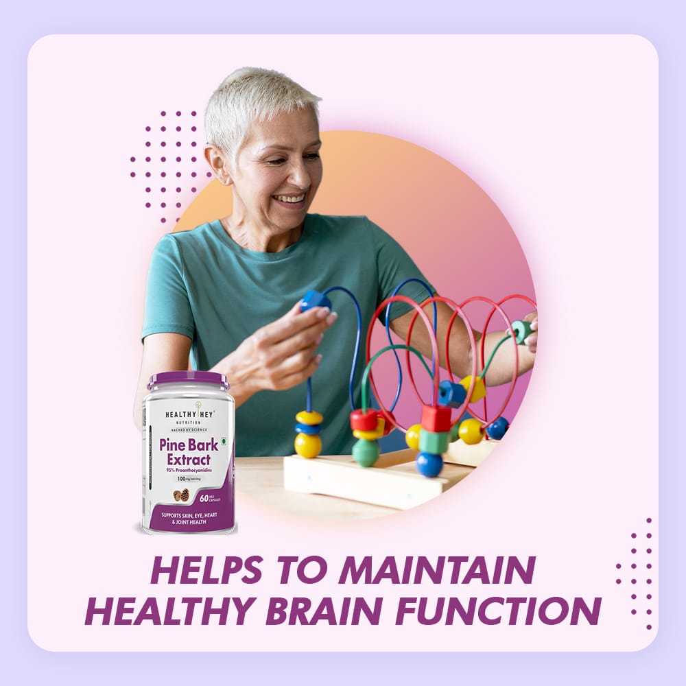 HealthyHey Nutrition Capsules Pine Bark Extract Supports Skin,Eye,Heart & Joint Health Helps to Maintain Healthy Brain Function,Blood Circulation & Glucose Levels 60 Vegetable Capsules