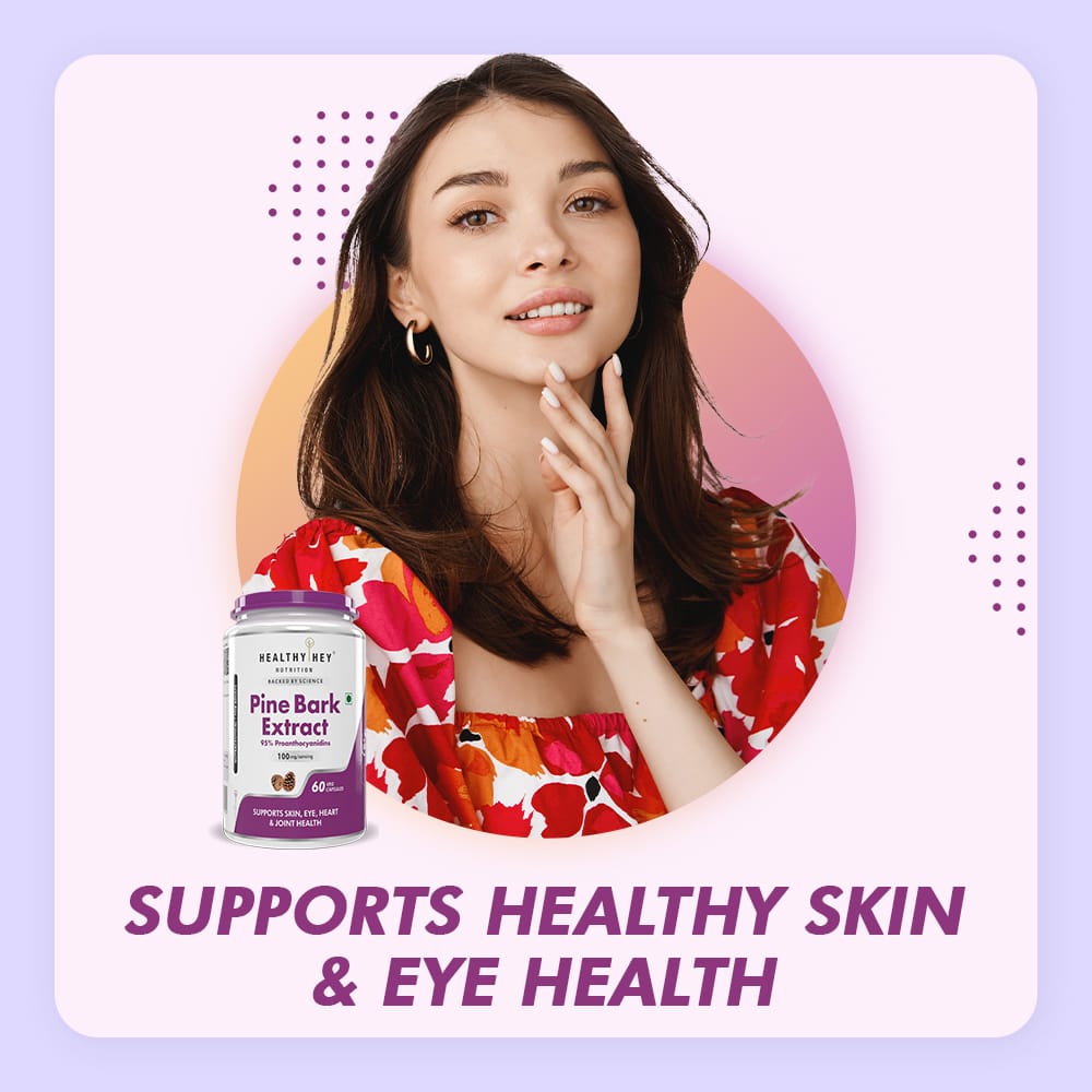 HealthyHey Nutrition Capsules Pine Bark Extract Supports Skin,Eye,Heart & Joint Health Helps to Maintain Healthy Brain Function,Blood Circulation & Glucose Levels 60 Vegetable Capsules