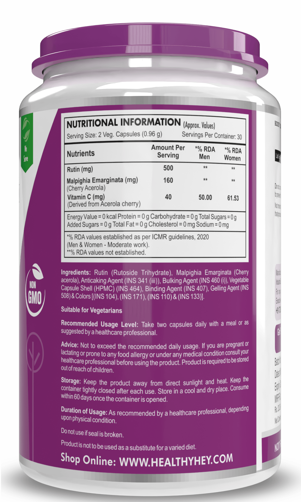 HealthyHey Nutrition Capsules Rutin Rutoside Trihydrate Supports Heart Health Antioxidant Supports  Supports Vascular Health 60 Vegetable capsules