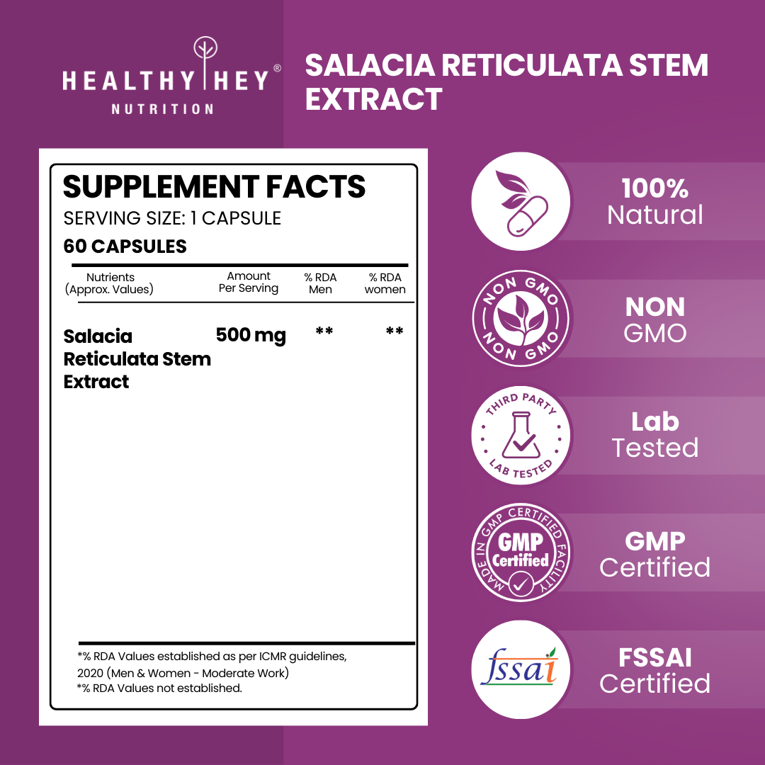 HealthyHey Nutrition Capsules Salacia Reticulata Bark Extract 60 vegetable capsules