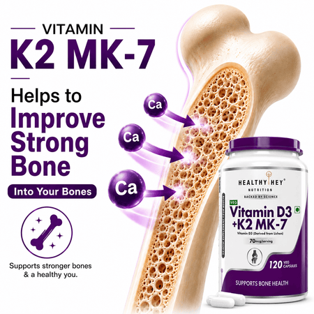 HealthyHey Nutrition Capsules Vitamin D3 +K2 MK-7 Supplement Capsules | D3 Derived From Lichen Supports Bone Heath