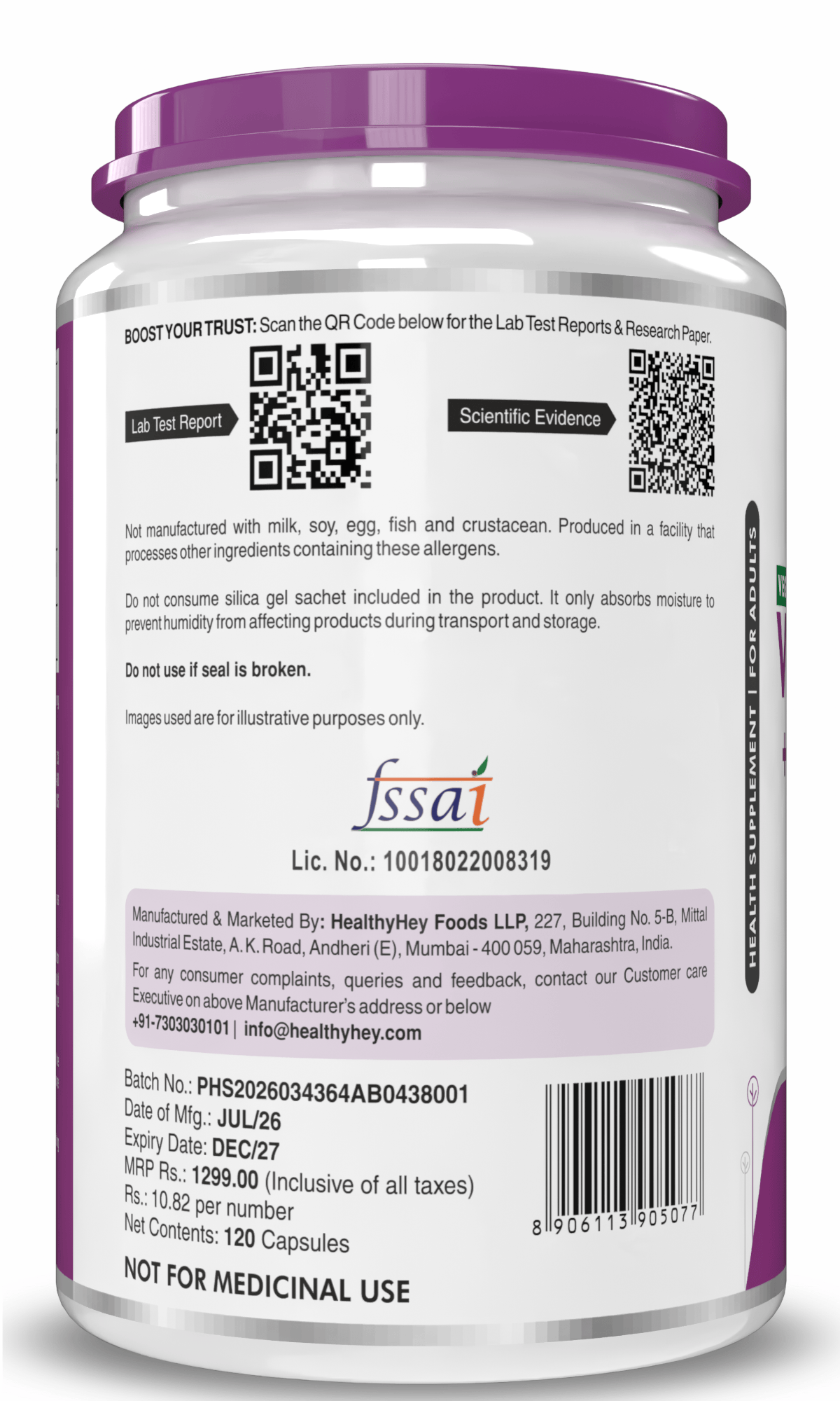 HealthyHey Nutrition Capsules Vitamin D3 +K2 MK-7 Supplement Capsules | D3 Derived From Lichen Supports Bone Heath