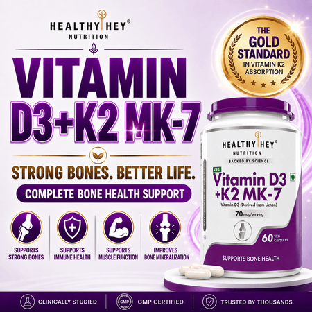 HealthyHey Nutrition Capsules Vitamin D3 +K2 MK-7 Supplement Capsules | D3 Derived From Lichen Supports Bone Heath
