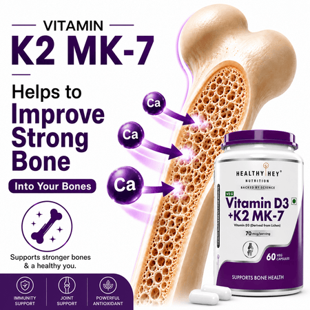HealthyHey Nutrition Capsules Vitamin D3 +K2 MK-7 Supplement Capsules | D3 Derived From Lichen Supports Bone Heath