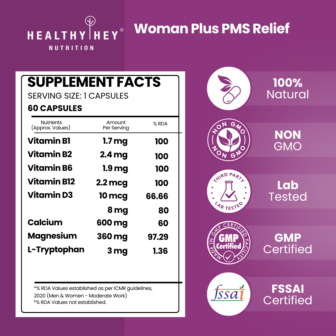 HealthyHey Nutrition Capsules Woman Plus PMS Relief - 60 Veg Capsules