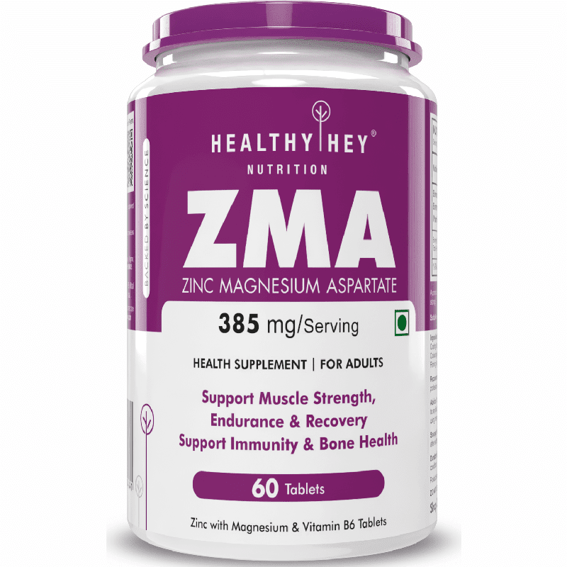 HealthyHey Nutrition Capsules ZMA Zinc Magnesium Aspartate Support Muscle Strength, Endurance & Recovery Support Immunity & Bone Health 60 Tablets
