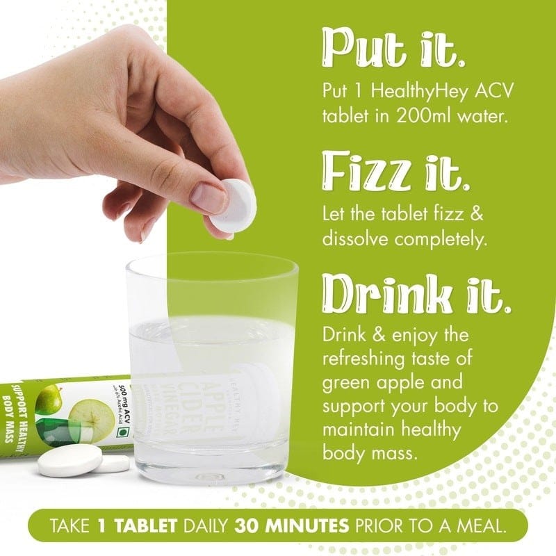 HealthyHey Nutrition Effervescent Apple Cider Vinegar with Mother Effervescent Tablets - 500mg