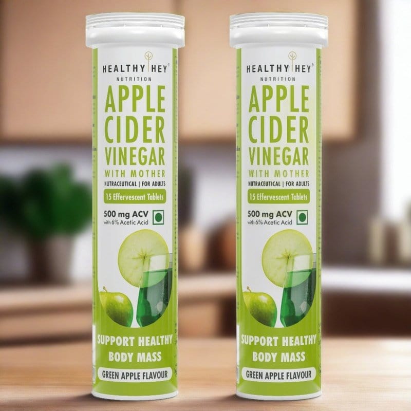 HealthyHey Nutrition Effervescent Pack Of 2 - 30 Servings Apple Cider Vinegar with Mother Effervescent Tablets - 500mg