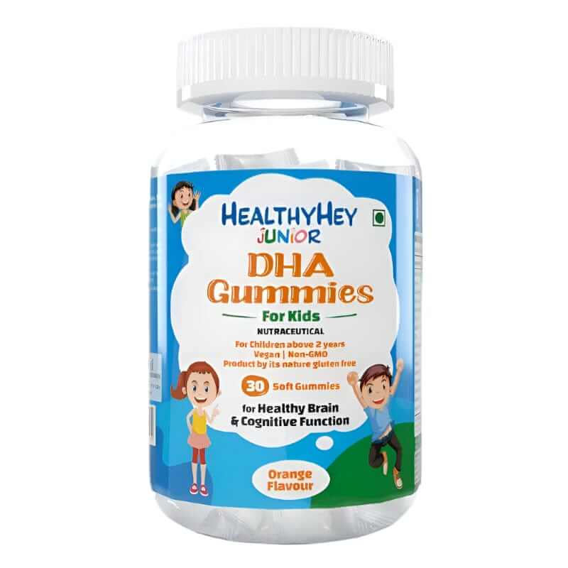 HealthyHey Junior DHA Gummies - for Kids (2 to 9 yrs.)  - For Healthy Brain &amp; Cognitive Function 30 Soft Gummies - Orange