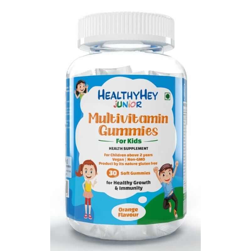 HealthyHey Junior Multivitamin Gummies - for Kids (2 to 9 yrs.) - For Healthy Growth & Immunity 30 Soft Gummies - Orange