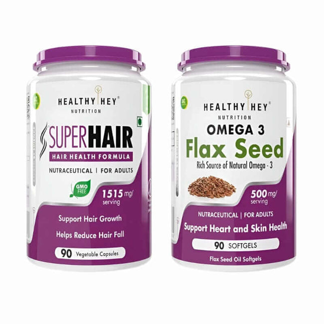 HealthyHey Nutrition Hair Revival Combo With SuperHair & Omega 3 Flax seed Oil