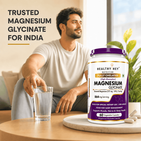 HealthyHey Nutrition Minerals Magnesium Glycinate 14% Fully Chelated | 121 mg Elemental Magnesium per Serving | Non-Buffered | Vegetable Capsules
