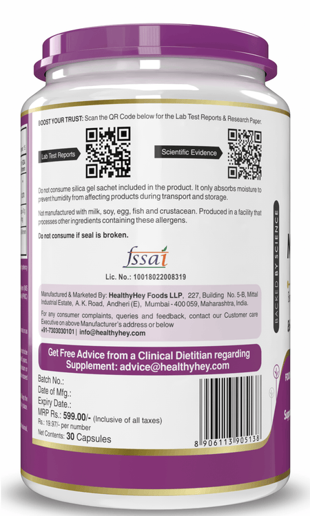 HealthyHey Nutrition Minerals Magnesium Glycinate 14% Fully Chelated | 121 mg Elemental Magnesium per Serving | Non-Buffered | Vegetable Capsules