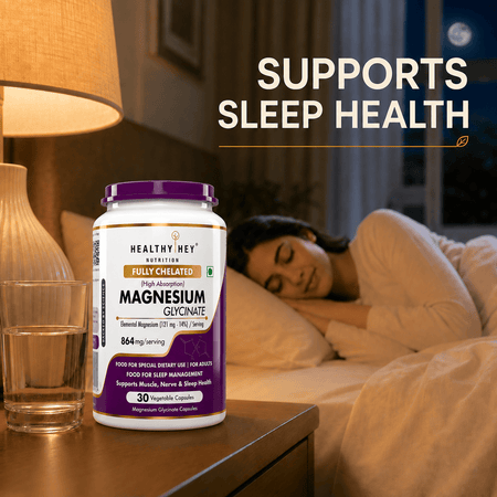 HealthyHey Nutrition Minerals Magnesium Glycinate 14% Fully Chelated | 121 mg Elemental Magnesium per Serving | Non-Buffered | Vegetable Capsules