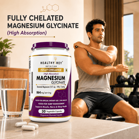 HealthyHey Nutrition Minerals Magnesium Glycinate 14% Fully Chelated | 121 mg Elemental Magnesium per Serving | Non-Buffered | Vegetable Capsules