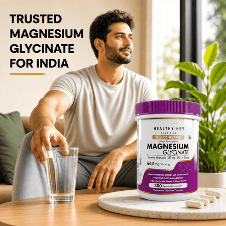 HealthyHey Nutrition Minerals Magnesium Glycinate 14% Fully Chelated | 121 mg Elemental Magnesium per Serving | Non-Buffered | Vegetable Capsules