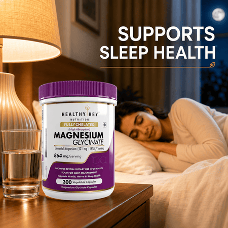 HealthyHey Nutrition Minerals Magnesium Glycinate 14% Fully Chelated | 121 mg Elemental Magnesium per Serving | Non-Buffered | Vegetable Capsules