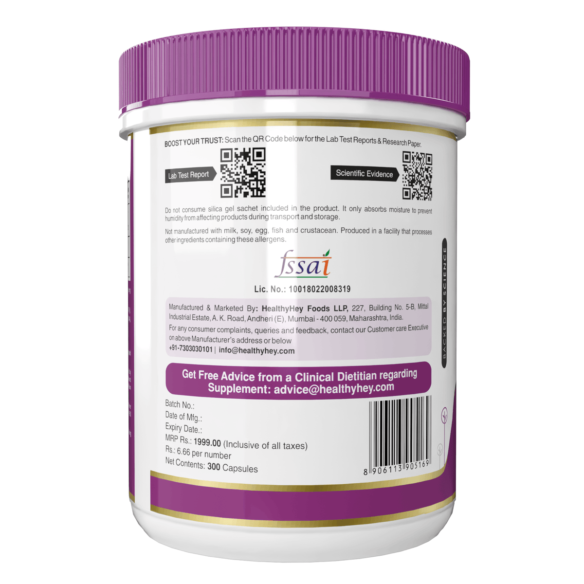 HealthyHey Nutrition Minerals Magnesium Glycinate 14% Fully Chelated | 121 mg Elemental Magnesium per Serving | Non-Buffered | Vegetable Capsules