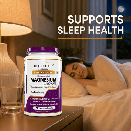 HealthyHey Nutrition Minerals Magnesium Glycinate 14% Fully Chelated | 121 mg Elemental Magnesium per Serving | Non-Buffered | Vegetable Capsules