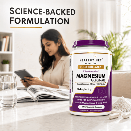 HealthyHey Nutrition Minerals Magnesium Glycinate 14% Fully Chelated | 121 mg Elemental Magnesium per Serving | Non-Buffered | Vegetable Capsules