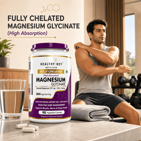 HealthyHey Nutrition Minerals Magnesium Glycinate 14% Fully Chelated | 121 mg Elemental Magnesium per Serving | Non-Buffered | Vegetable Capsules