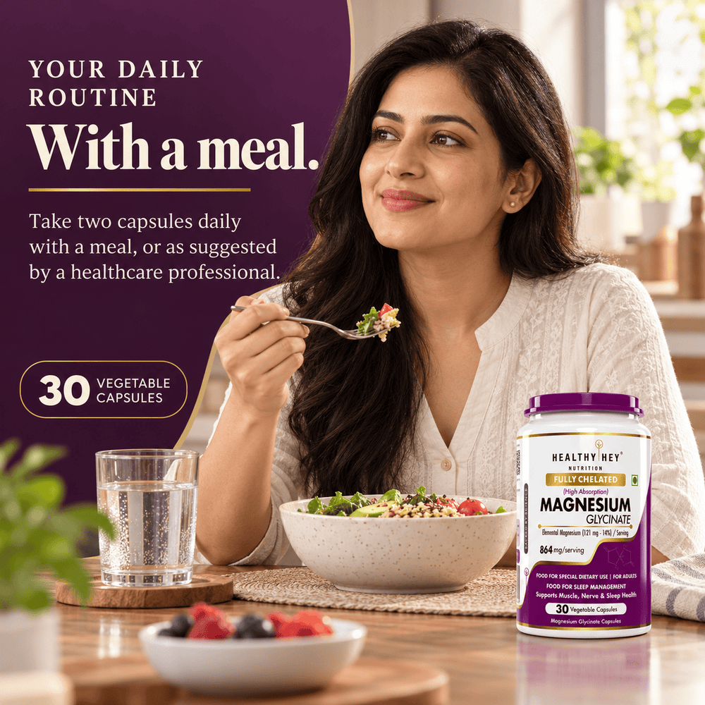 HealthyHey Nutrition Minerals Magnesium Glycinate 14% Fully Chelated | 121 mg Elemental Magnesium per Serving | Non-Buffered | Vegetable Capsules