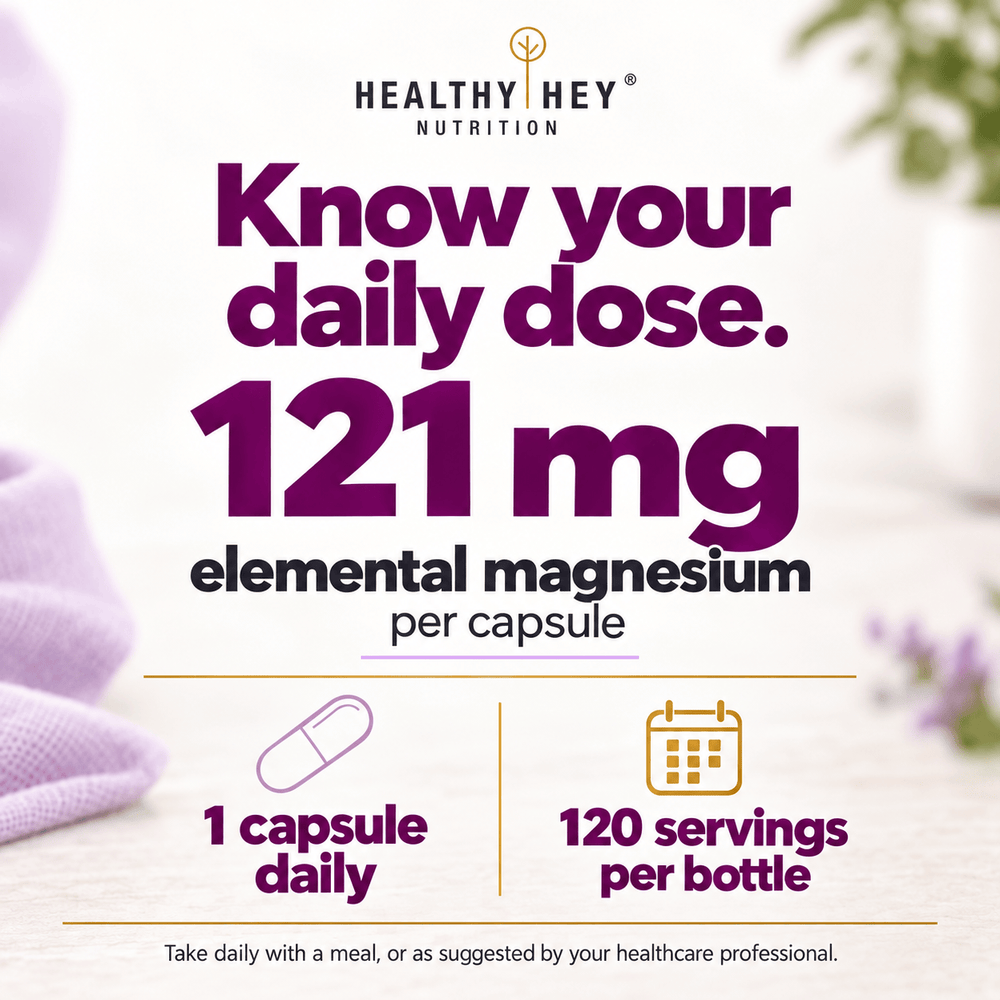 HealthyHey Nutrition Minerals Magnesium Glycinate 22% for Sleep Health | 550 mg with 121 mg Elemental Magnesium | Veg Capsules