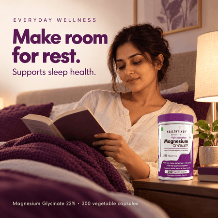HealthyHey Nutrition Minerals Magnesium Glycinate 22% for Sleep Health | 550 mg with 121 mg Elemental Magnesium | Veg Capsules