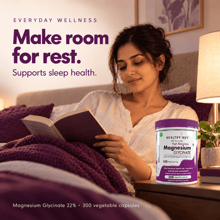 HealthyHey Nutrition Minerals Magnesium Glycinate 22% for Sleep Health | 550 mg with 121 mg Elemental Magnesium | Veg Capsules