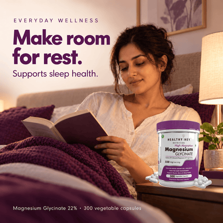 HealthyHey Nutrition Minerals Magnesium Glycinate 22% for Sleep Health | 550 mg with 121 mg Elemental Magnesium | Veg Capsules