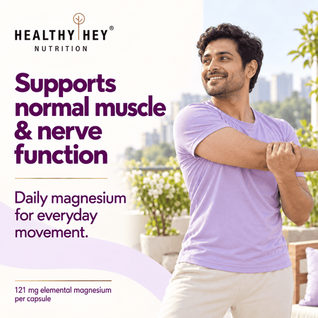 HealthyHey Nutrition Minerals Magnesium Glycinate 22% for Sleep Health | 550 mg with 121 mg Elemental Magnesium | Veg Capsules